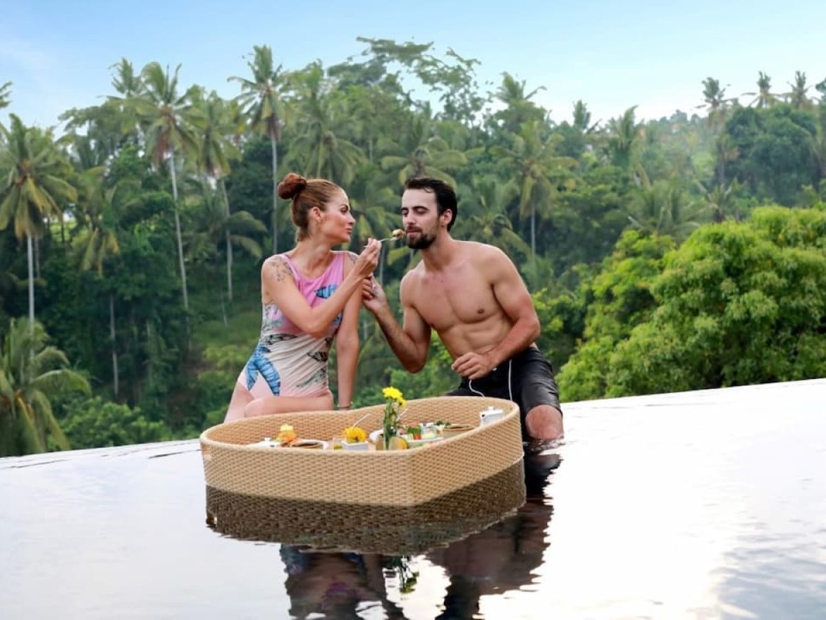 Floating breakfast at Ubud villa from our Luxury Bali Honeymoon Package